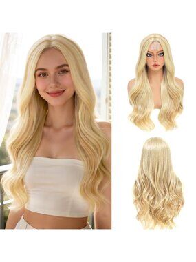 Women's Mixed Blonde 26 Inch Middle Part Natural Looking Synthetic Curly Wigs